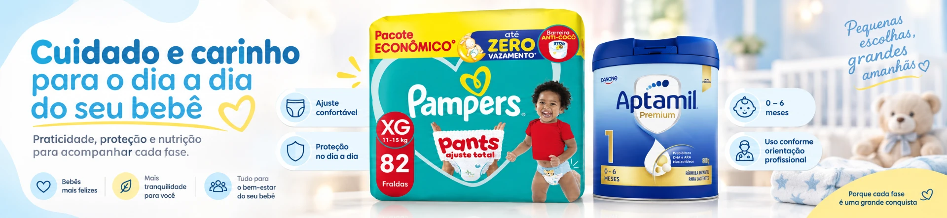 Pampers e Aptamil — cuidado e carinho para o dia a dia do seu bebê