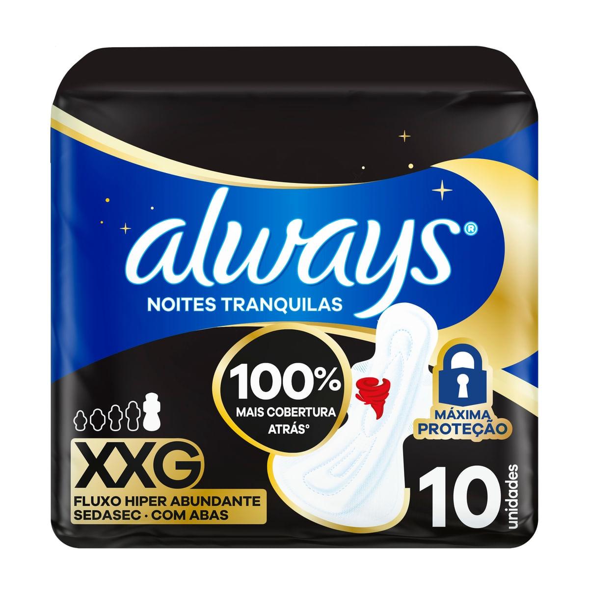 Absorvente Always Noites Tranquilas com Abas Fluxo Hiper Abundante 10 Unidades — Always | Drogaria Taveira