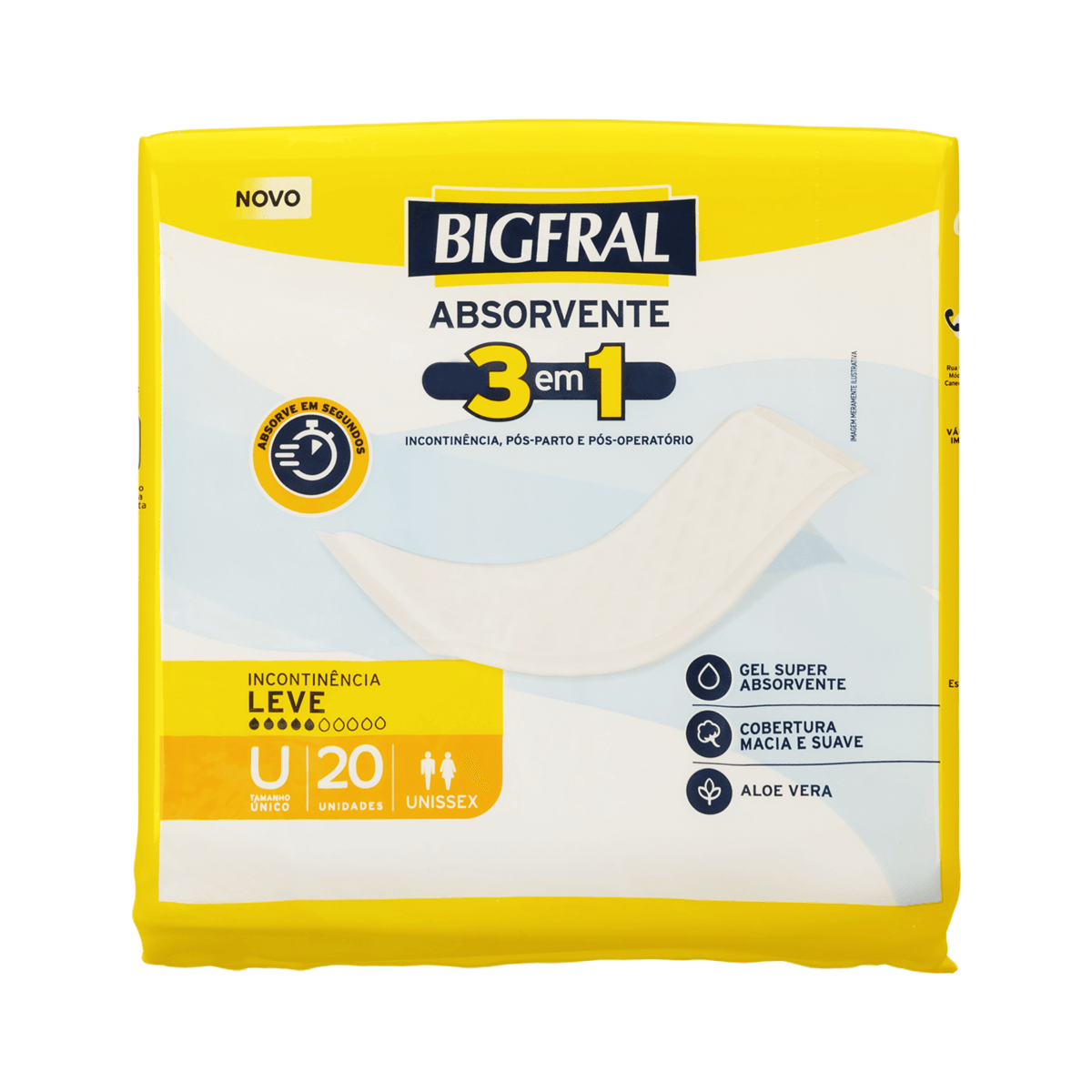 Absorvente Geriátrico Bigfral 3 em 1 Cobertura Macia Suave Sem Abas Fluxo Leve Tamanho Único 20 Unidades — Bigfral | Drogaria Taveira