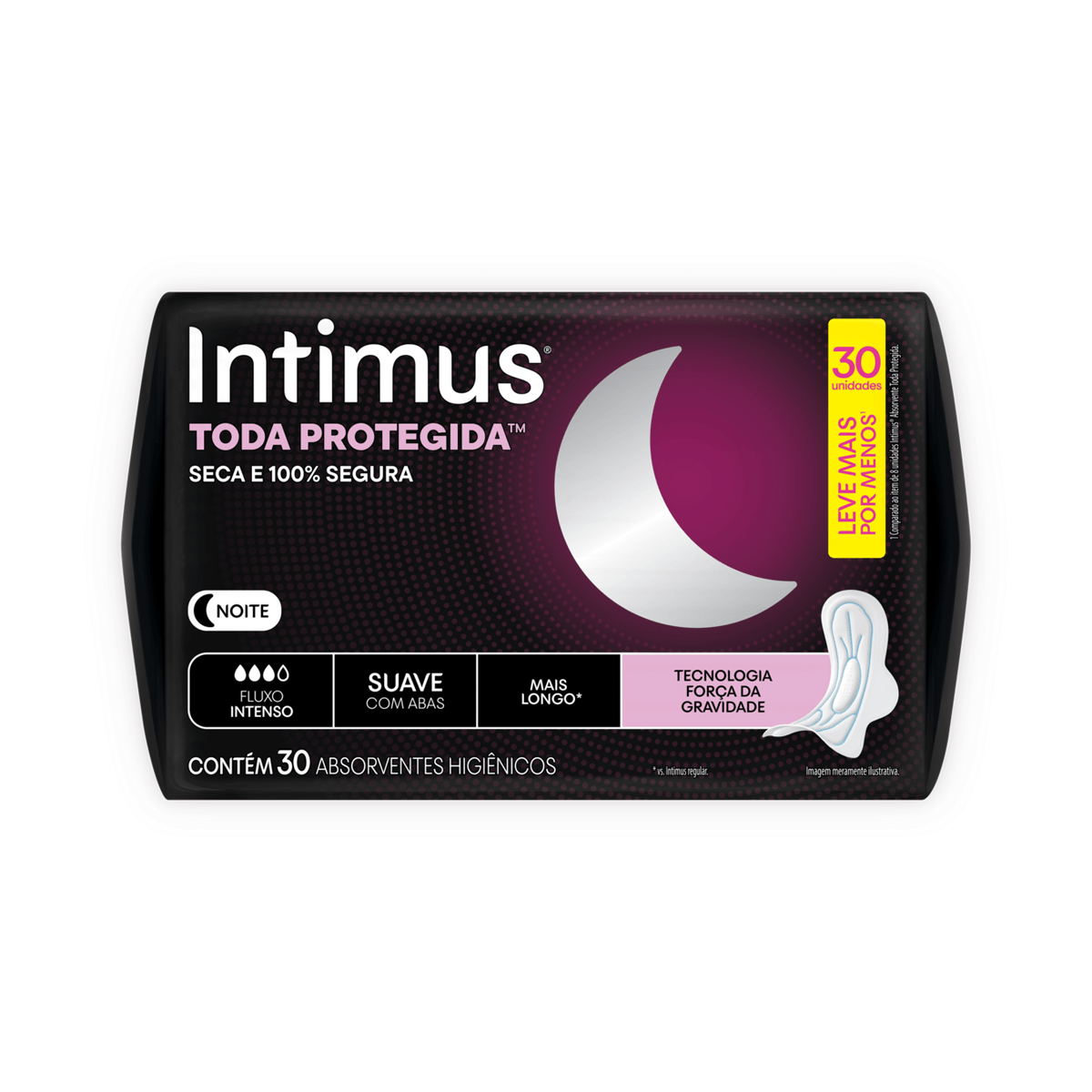 Absorvente Intimus Noturno Cobertura Suave com Abas 30 Unidades — imagem 4 | Drogaria Taveira