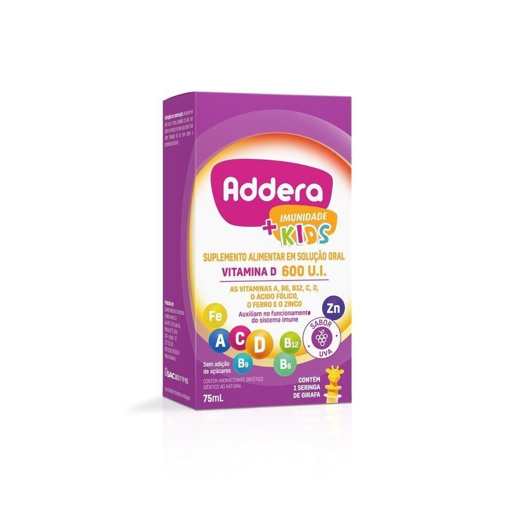Addera + Imunidade Kids 600UI Sabor Uva Solução Oral 75ml + Seringa Dosadora — Addera | Drogaria Taveira