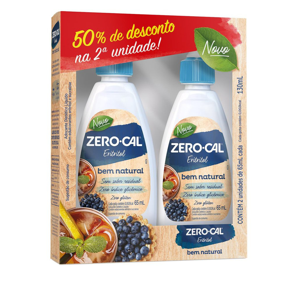 Adoçante Zero-Cal Eritritol 65ml 2 Unidades — Zero Cal | Drogaria Taveira
