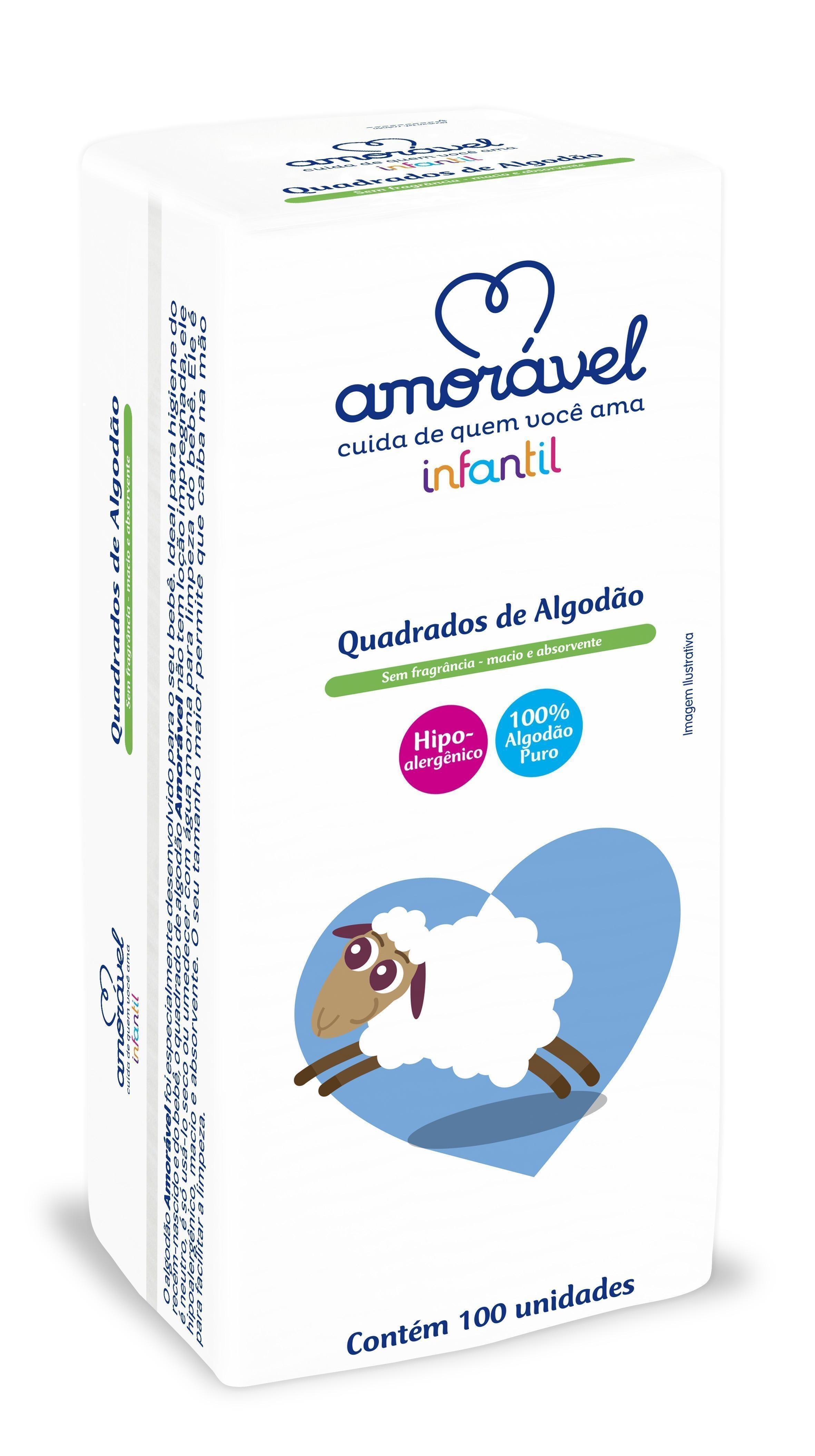 Algodão Quadrado Amorável Infantil 100 Unidades — Amoravel | Drogaria Taveira