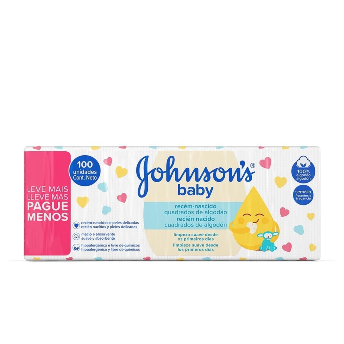 Algodão Quadrado Sem Perfume Johnsons Baby 100 Unidades — imagem 3 | Drogaria Taveira