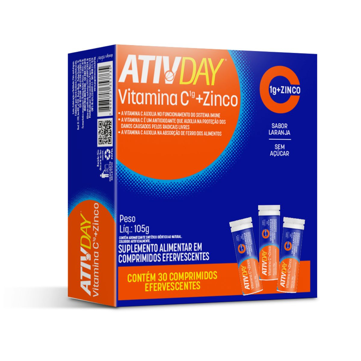 Ativday Vitamina C + Zinco 30 Comprimidos Efervescentes — Ativday | Drogaria Taveira