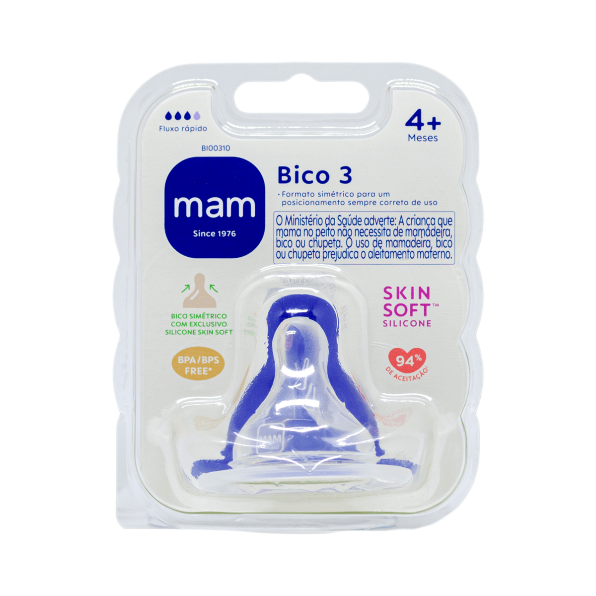 Bico para Mamadeira MAM Ortodôntico Fluxo Rápido Anticólica +4 meses Silicone 1 Unidade — Mam | Drogaria Taveira