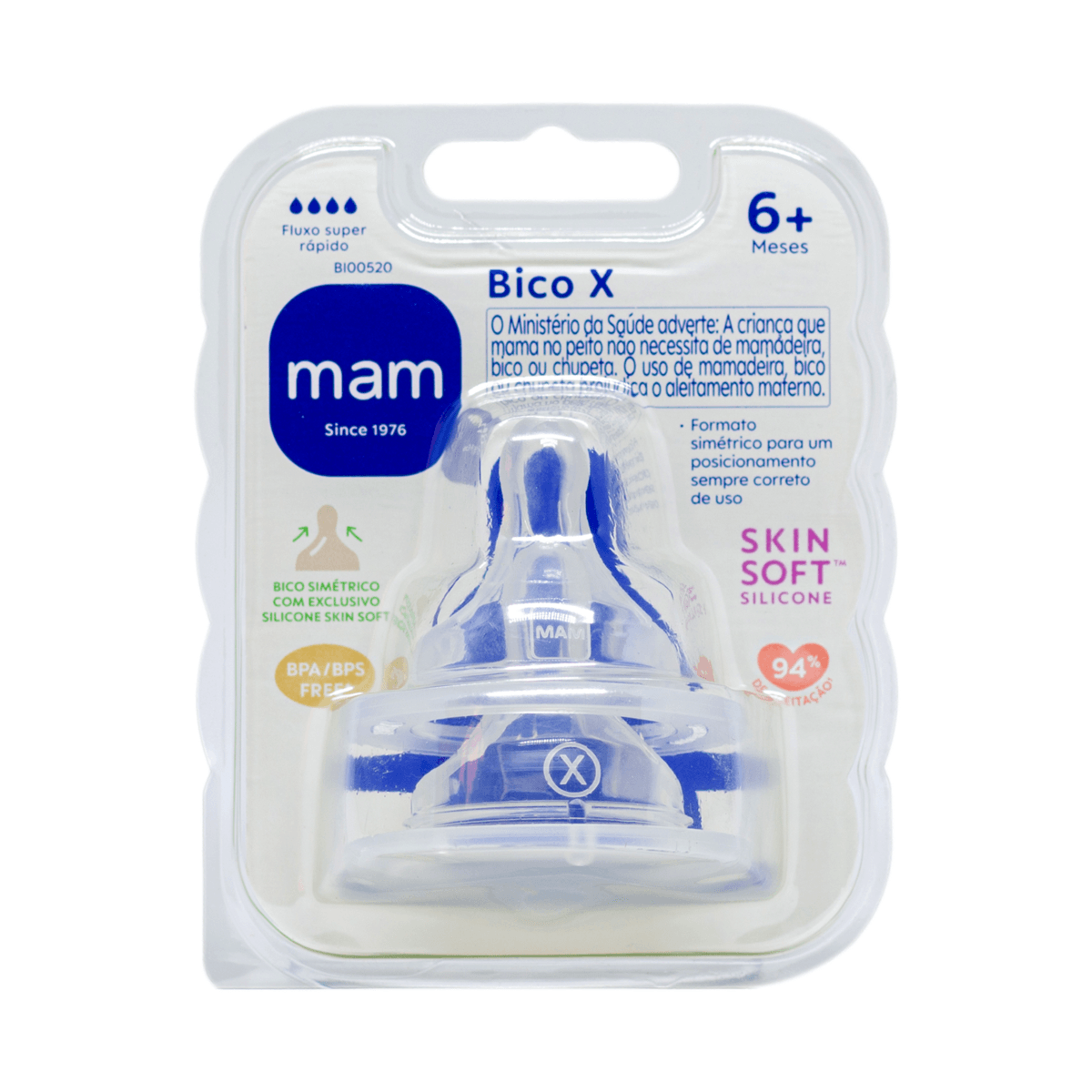 Bico para Mamadeira MAM Ortodôntico Fluxo Super Rápido +6 meses Silicone 2 Unidades — Mam | Drogaria Taveira