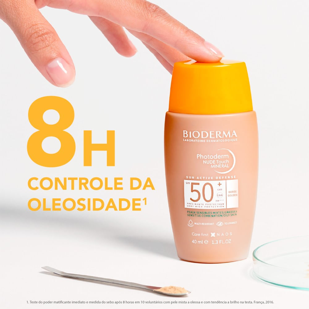 Bioderma Photoderm Nude Touch Mineral Protetor Solar FPS 50+ Cor 3.0 Cobertura Natural e Iluminada 40ml — imagem 3 | Drogaria Taveira