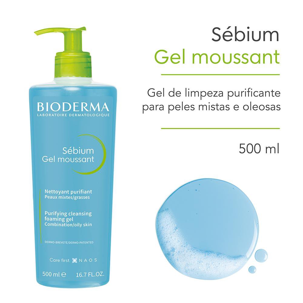 Bioderma Sébium Gel Moussant Gel de Limpeza Antioleosidade de Alta Tolerância 500ml — imagem 2 | Drogaria Taveira