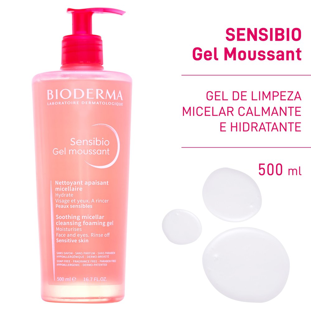 Bioderma Sensibio Gel Moussant Gel de Limpeza Micelar Calmante e Hidratante 500ml — imagem 2 | Drogaria Taveira