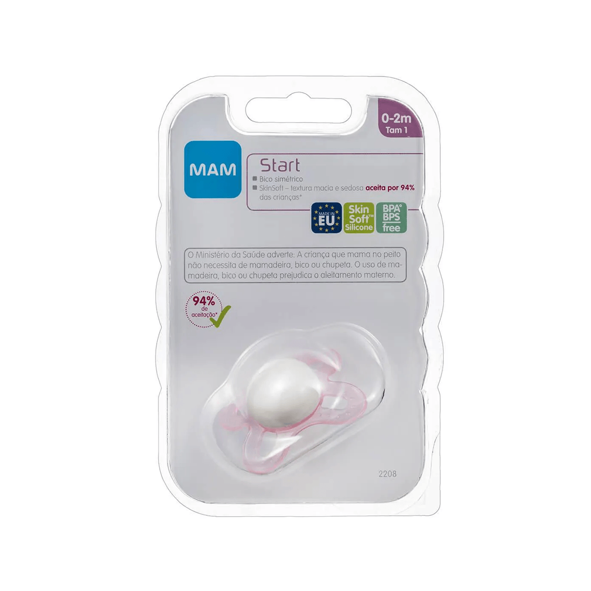 Chupeta MAM Start Ortodôntica de 0 a 2 meses SkinSoft Silicone Rosa 1 Unidade — Mam | Drogaria Taveira