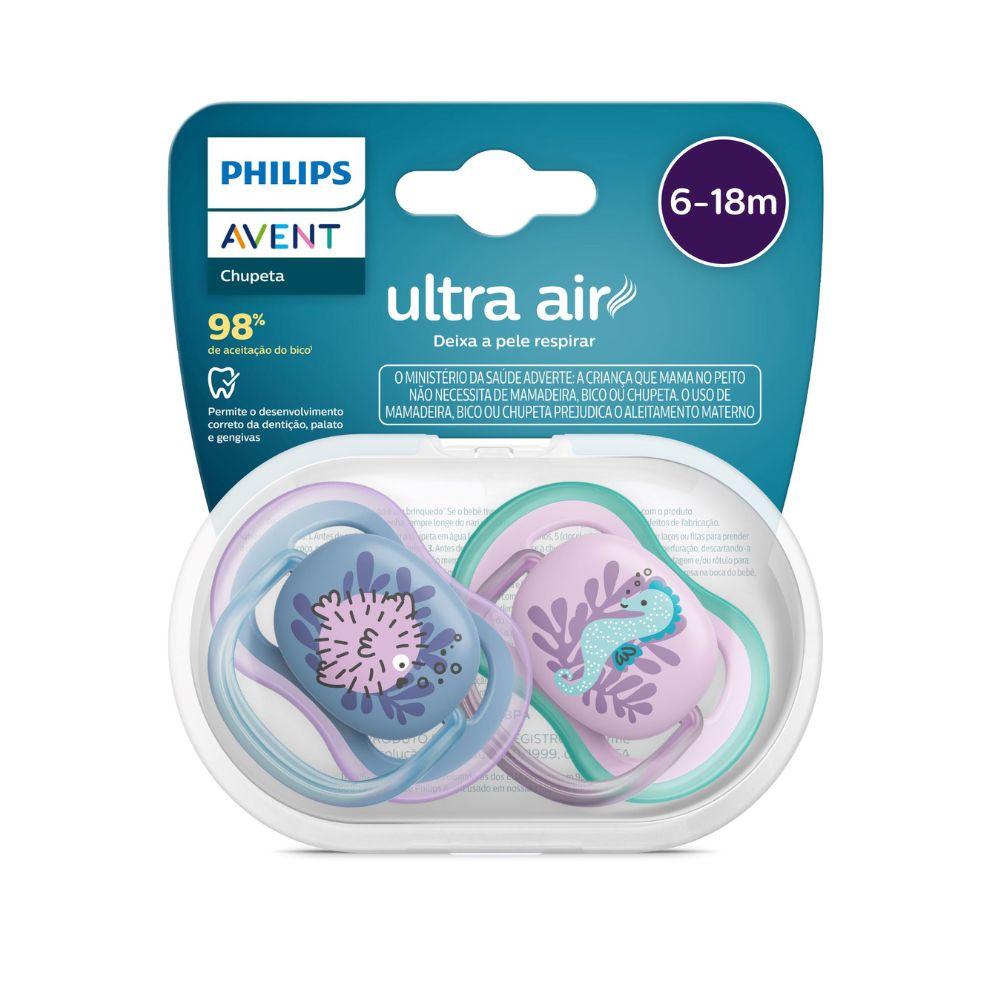 Chupeta Philips Avent Ultra Air +6 meses Silicone Azul e Rosa 2 Unidades — Avent | Drogaria Taveira
