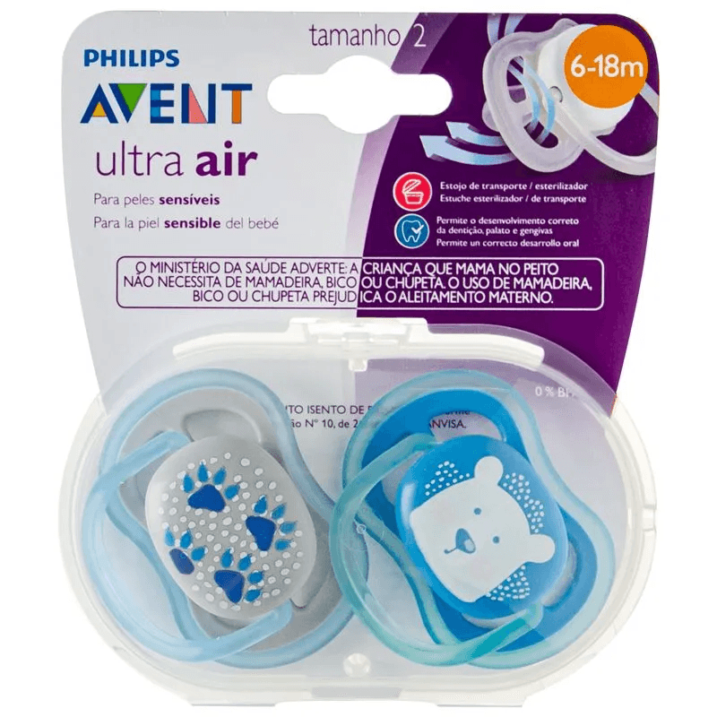 Chupeta Philips Avent Ultra Air de 6 a 18 meses Silicone Azul 2 Unidades — imagem 2 | Drogaria Taveira