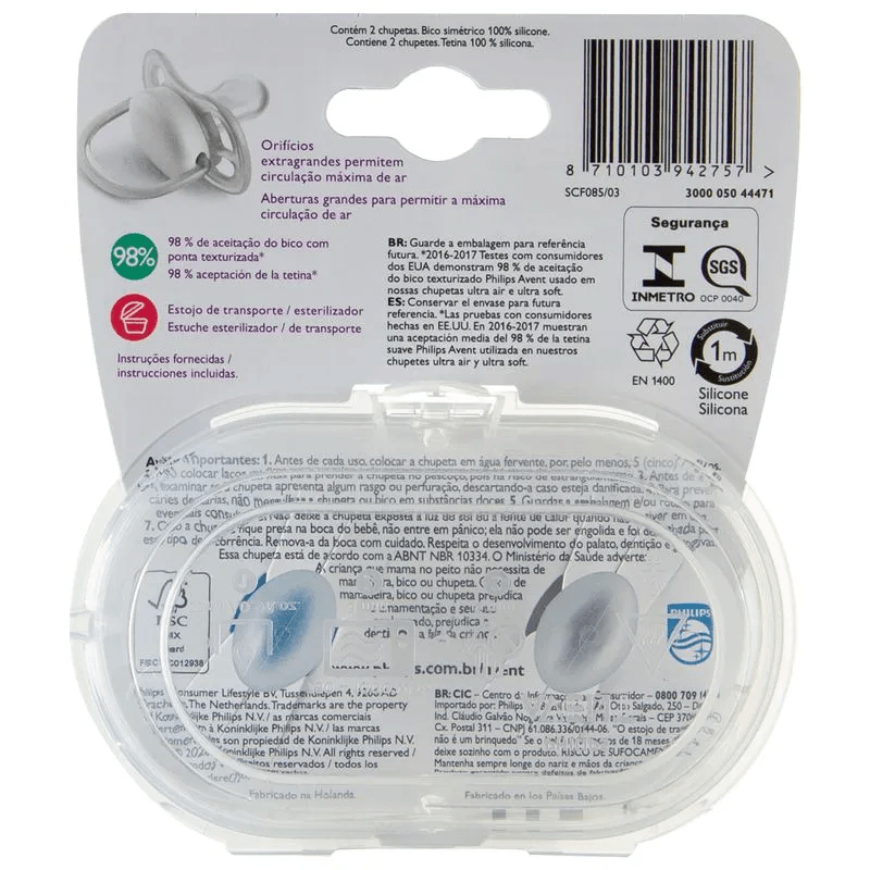 Chupeta Philips Avent Ultra Air de 6 a 18 meses Silicone Azul 2 Unidades — imagem 3 | Drogaria Taveira