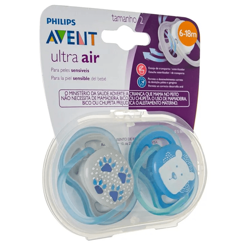 Chupeta Philips Avent Ultra Air de 6 a 18 meses Silicone Azul 2 Unidades — imagem 4 | Drogaria Taveira
