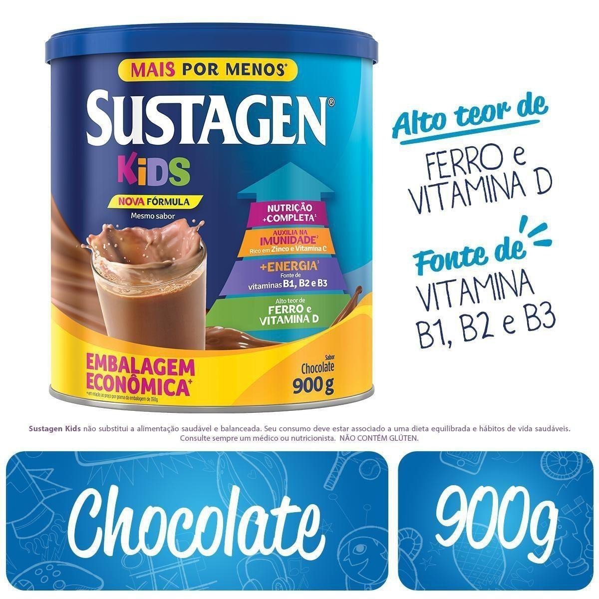 Complemento Alimentar Infantil Sustagen Kids Sabor Chocolate 900g — imagem 2 | Drogaria Taveira