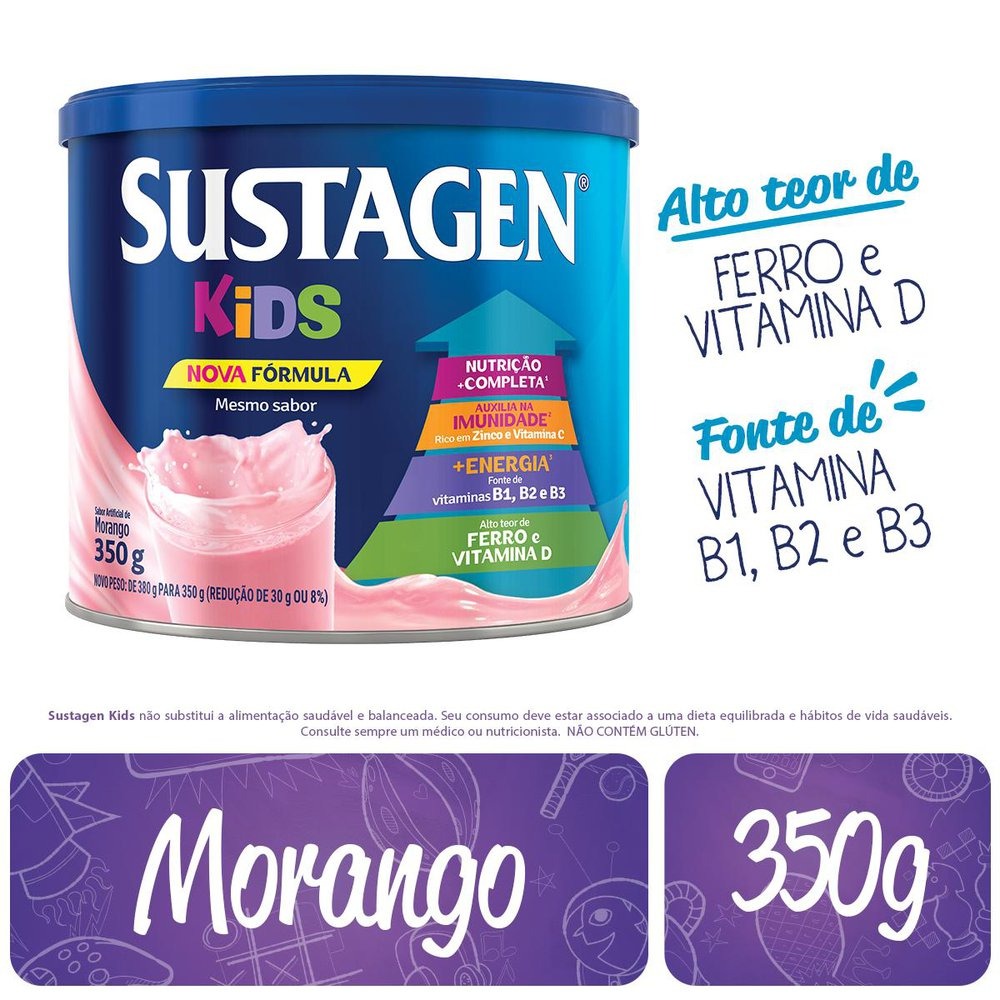 Complemento Alimentar Infantil Sustagen Kids Sabor Morango 350g — imagem 2 | Drogaria Taveira