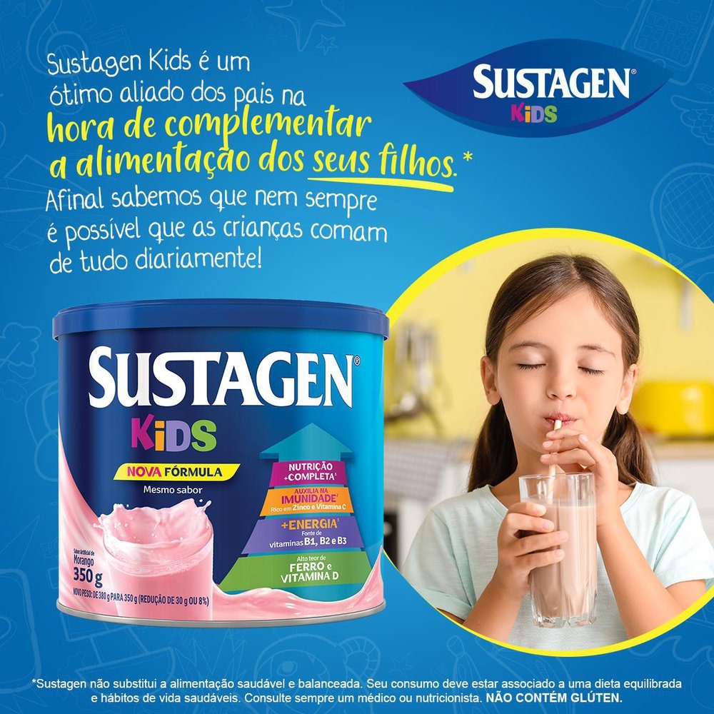 Complemento Alimentar Infantil Sustagen Kids Sabor Morango 350g — imagem 3 | Drogaria Taveira