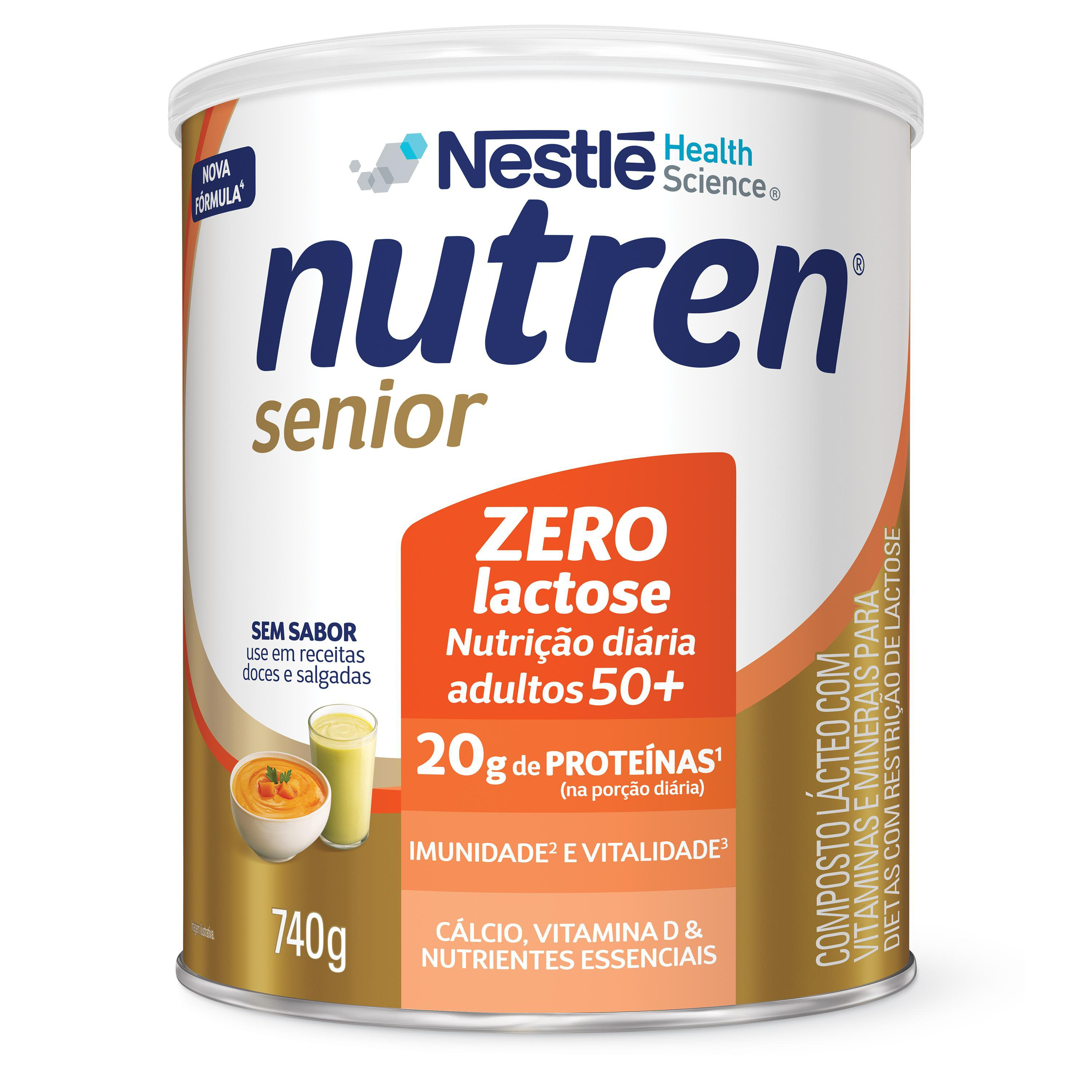 Complemento Alimentar Nutren Senior Sem Sabor Zero Lactose 740g — Nutren | Drogaria Taveira
