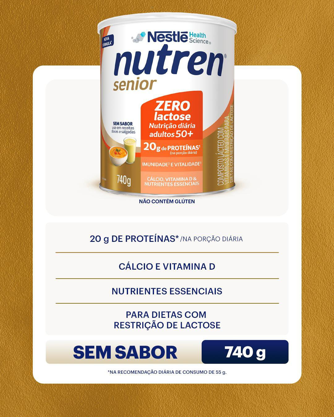 Complemento Alimentar Nutren Senior Sem Sabor Zero Lactose 740g — imagem 2 | Drogaria Taveira