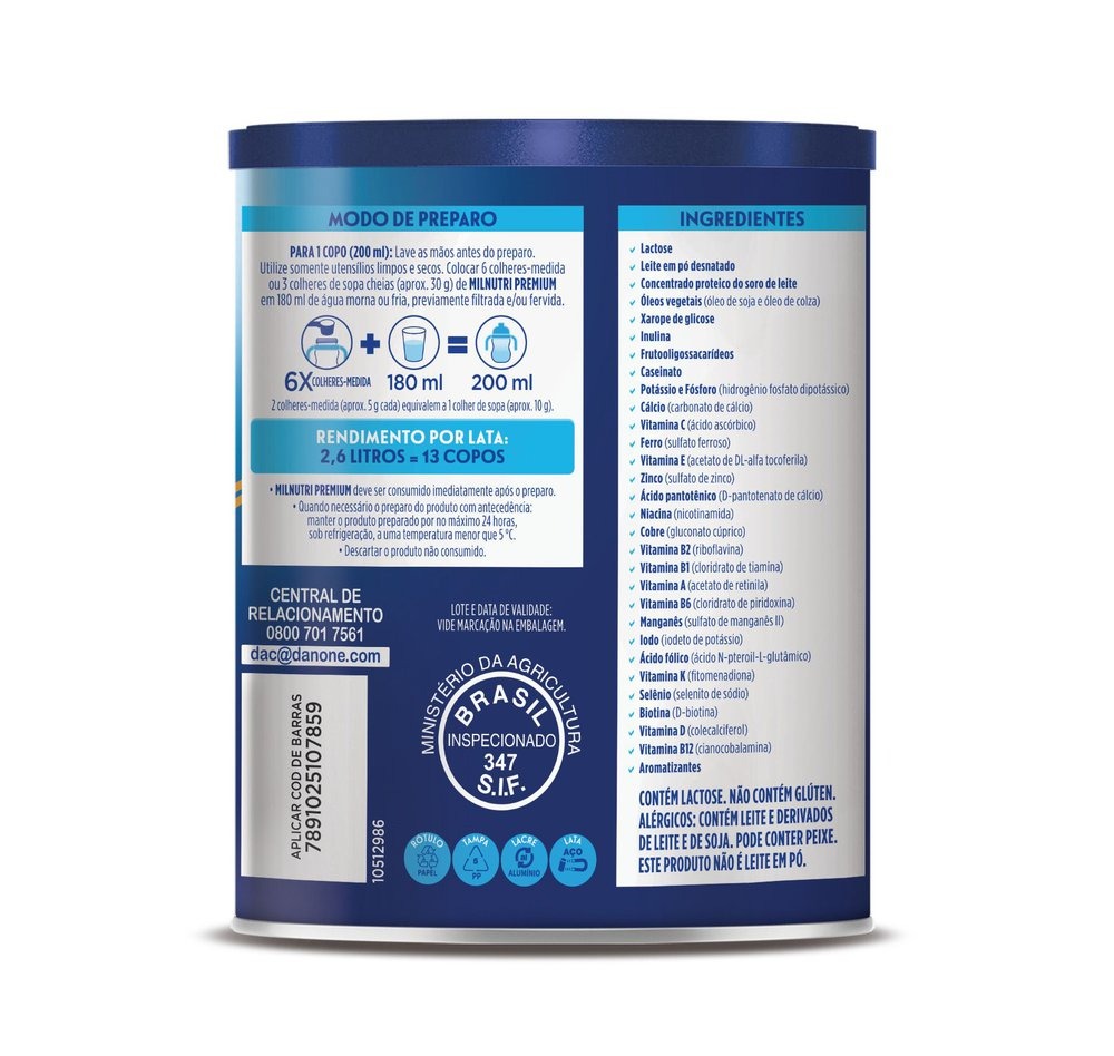 Composto Lácteo Infantil Milnutri Premium 1 a 5 anos 800g — imagem 3 | Drogaria Taveira