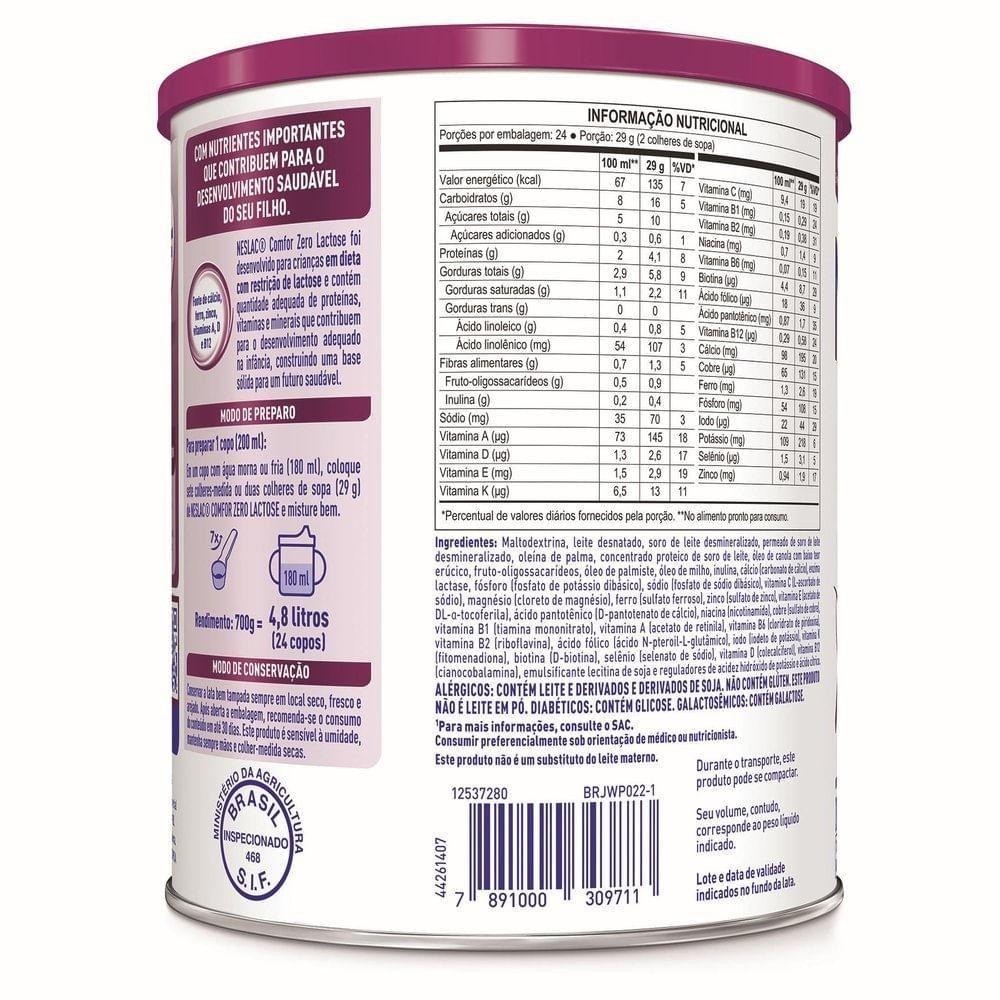 Composto Lácteo Infantil Neslac Comfor de 3 a 5 anos Zero Lactose 700g — imagem 3 | Drogaria Taveira