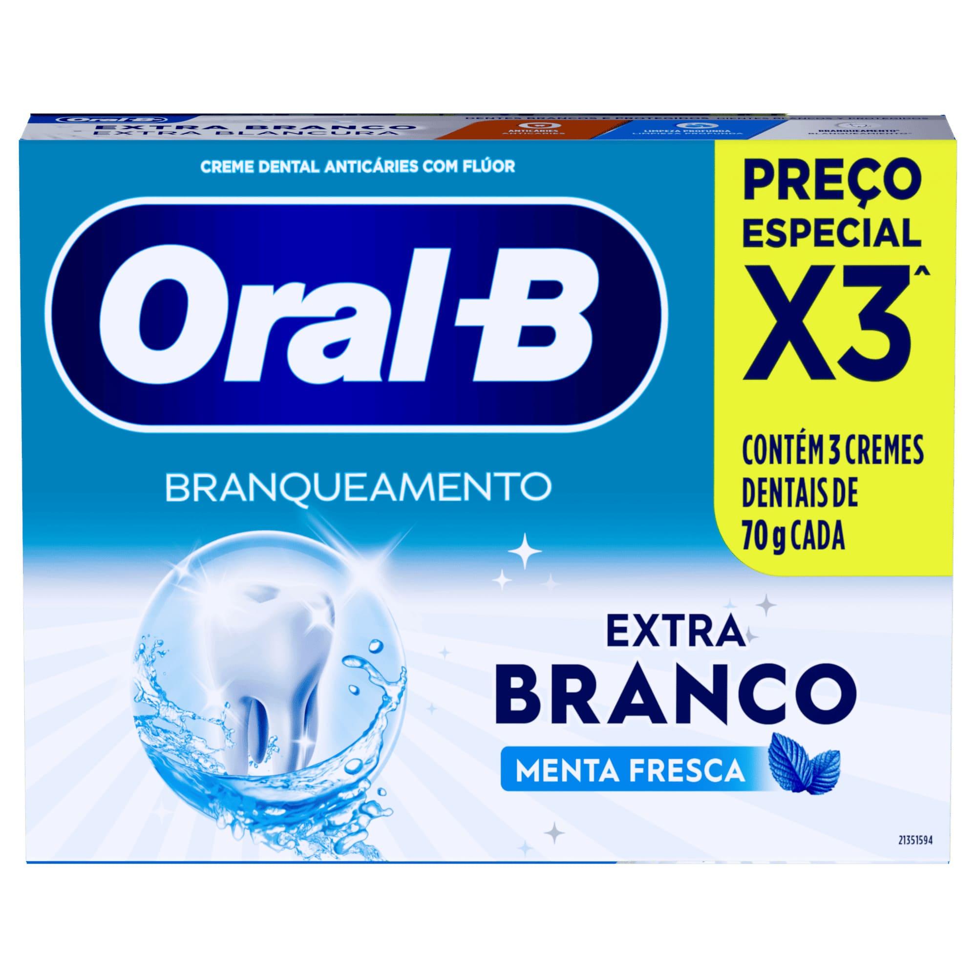 Creme Dental Oral-B Extra Branco Com Flúor 3 Unidades 70g Cada Preço Especial — Oral B | Drogaria Taveira