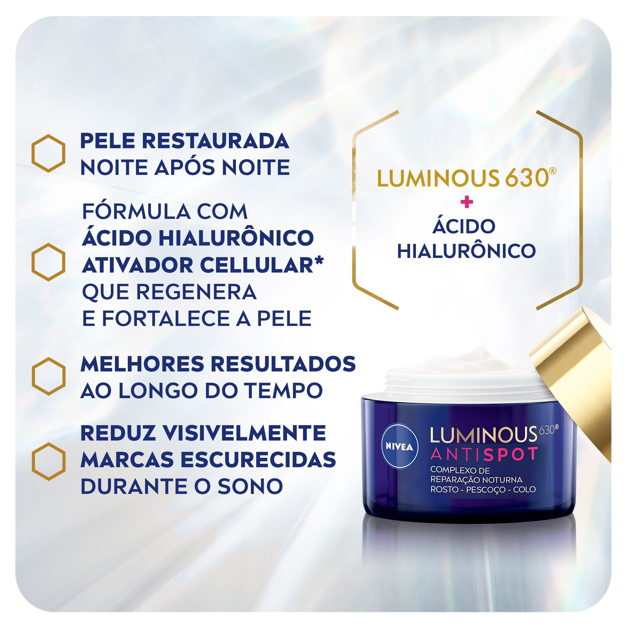 Creme Facial Nivea Luminous 630 Complexo de Reparação Noturna 50ml — imagem 3 | Drogaria Taveira