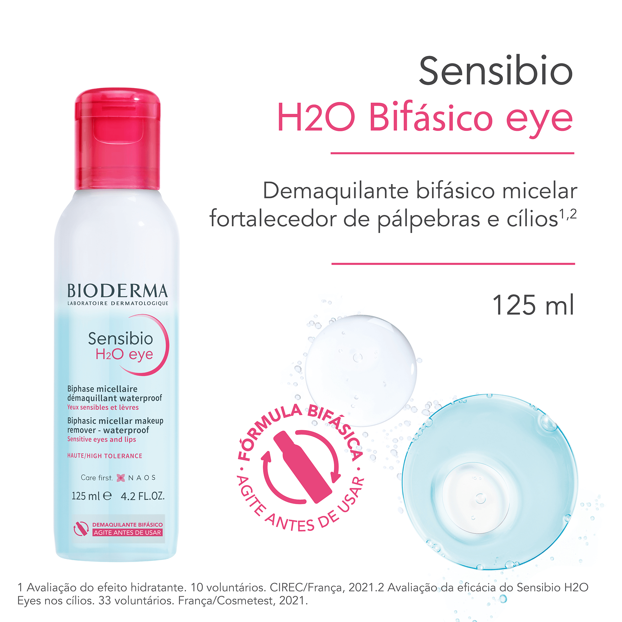 Demaquilante Bifásico Bioderma Sensibio H2O Eye 125ml — imagem 2 | Drogaria Taveira