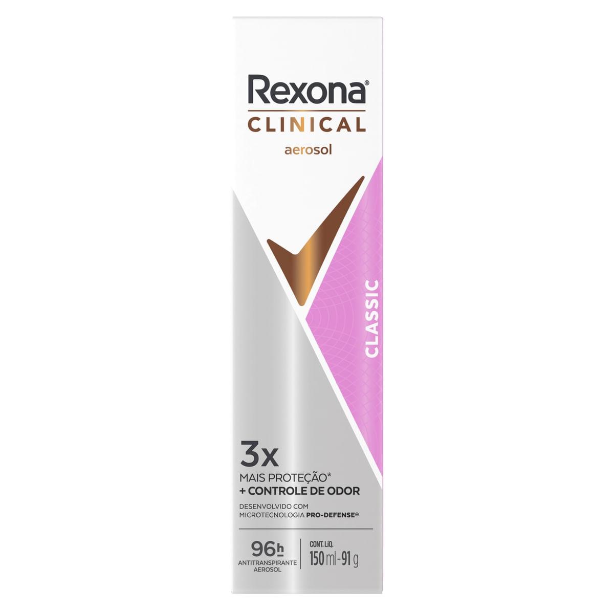 Desodorante Antitranspirante Rexona Clinical Classic 96h Aerossol 150ml — imagem 2 | Drogaria Taveira