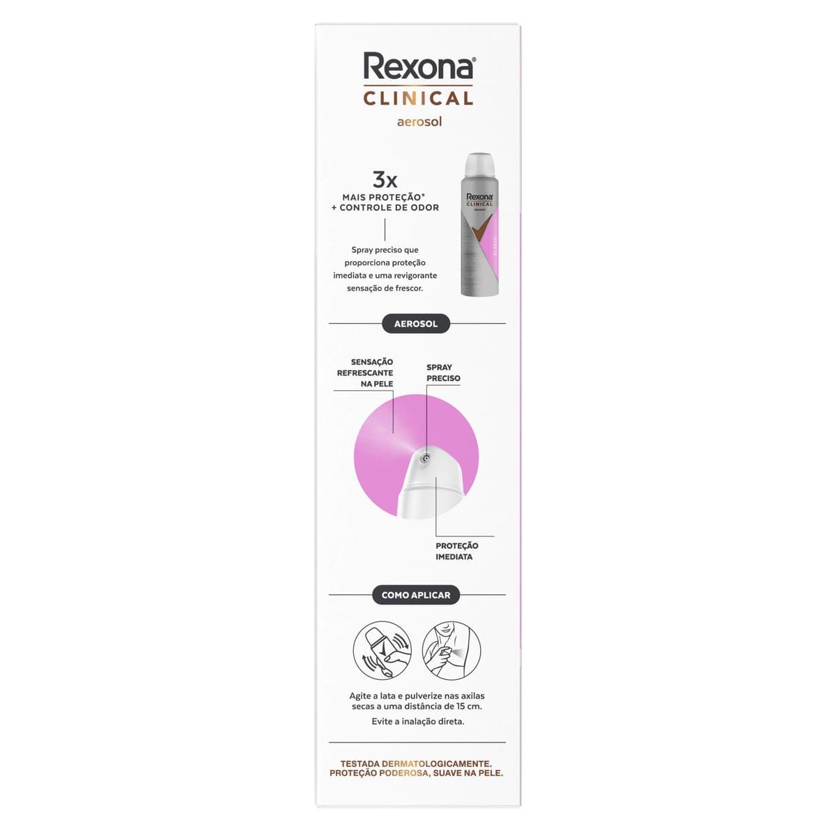 Desodorante Antitranspirante Rexona Clinical Classic 96h Aerossol 150ml — imagem 3 | Drogaria Taveira