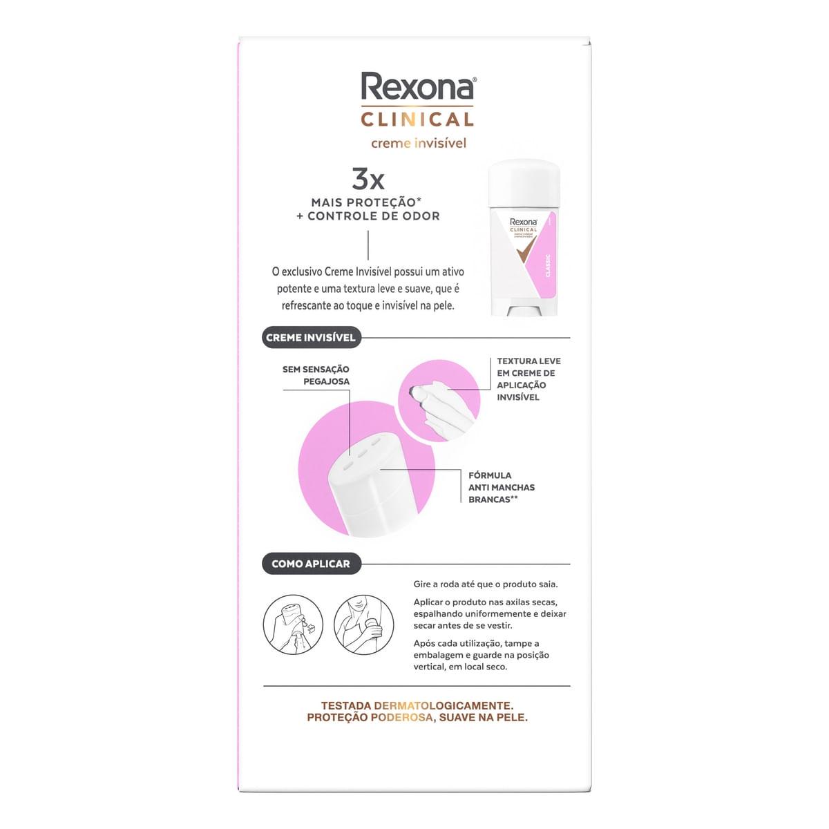 Desodorante Antitranspirante Rexona Clinical Classic 96h Creme 58g — imagem 3 | Drogaria Taveira