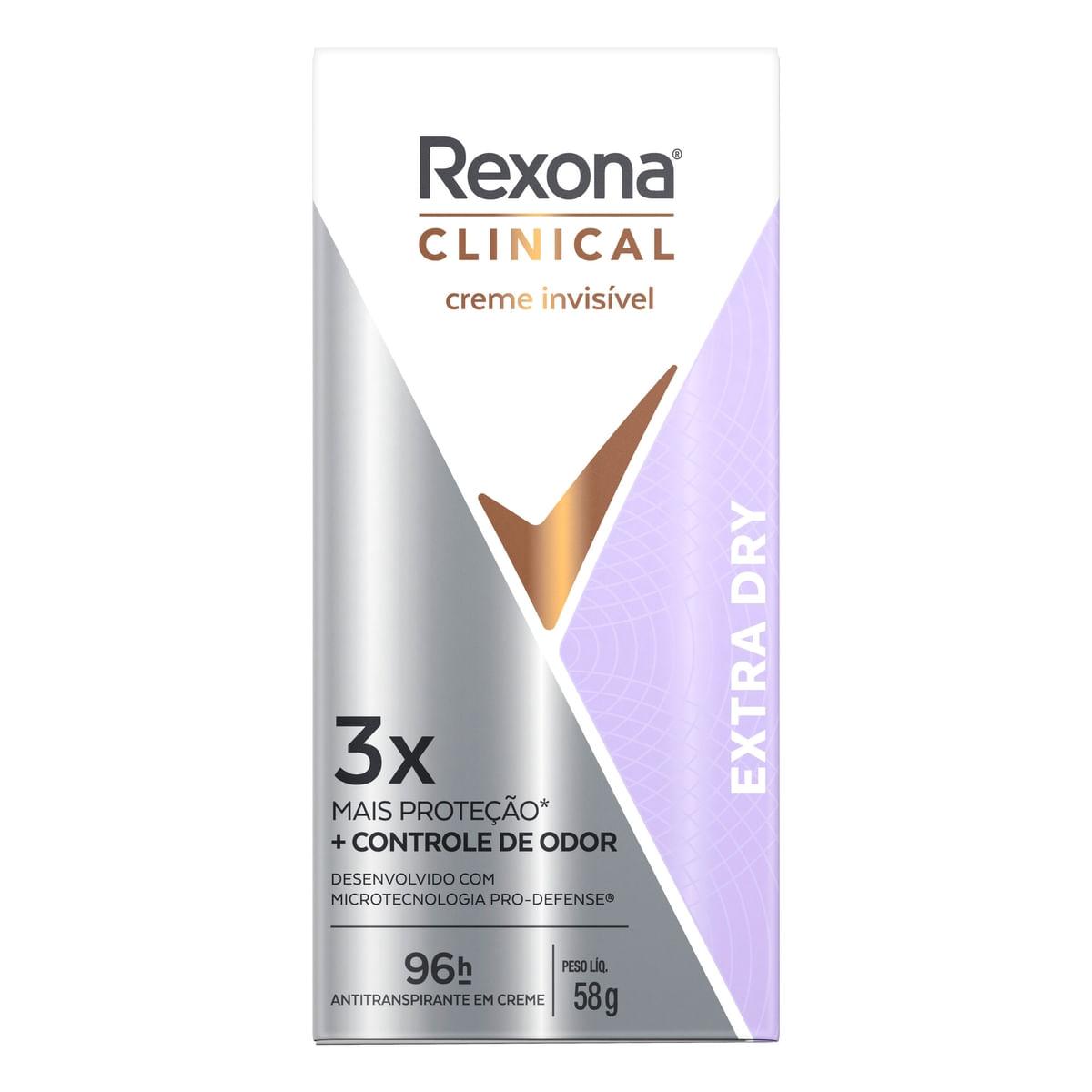 Desodorante Antitranspirante Rexona Clinical Extra Dry 96h Creme 58g — imagem 2 | Drogaria Taveira