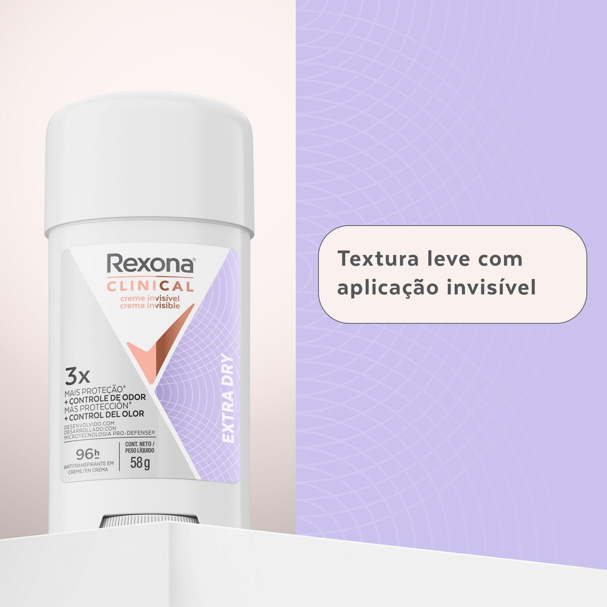 Desodorante Antitranspirante Rexona Clinical Extra Dry 96h Creme 58g — imagem 4 | Drogaria Taveira