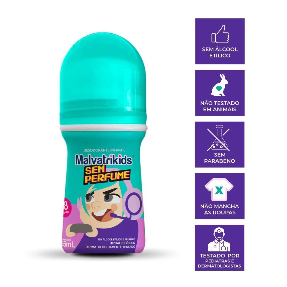 Desodorante Infantil Malvatrikids +8 anos Sem Perfume Roll On 65ml — imagem 3 | Drogaria Taveira