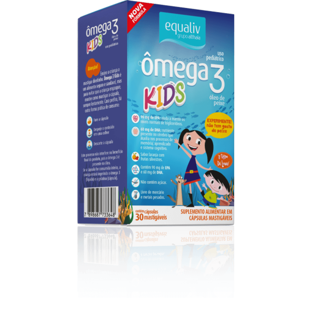 Equaliv Ômega 3 Pro Kids Oil Sabor Laranja 30 Cápsulas Mastigáveis — Equaliv | Drogaria Taveira