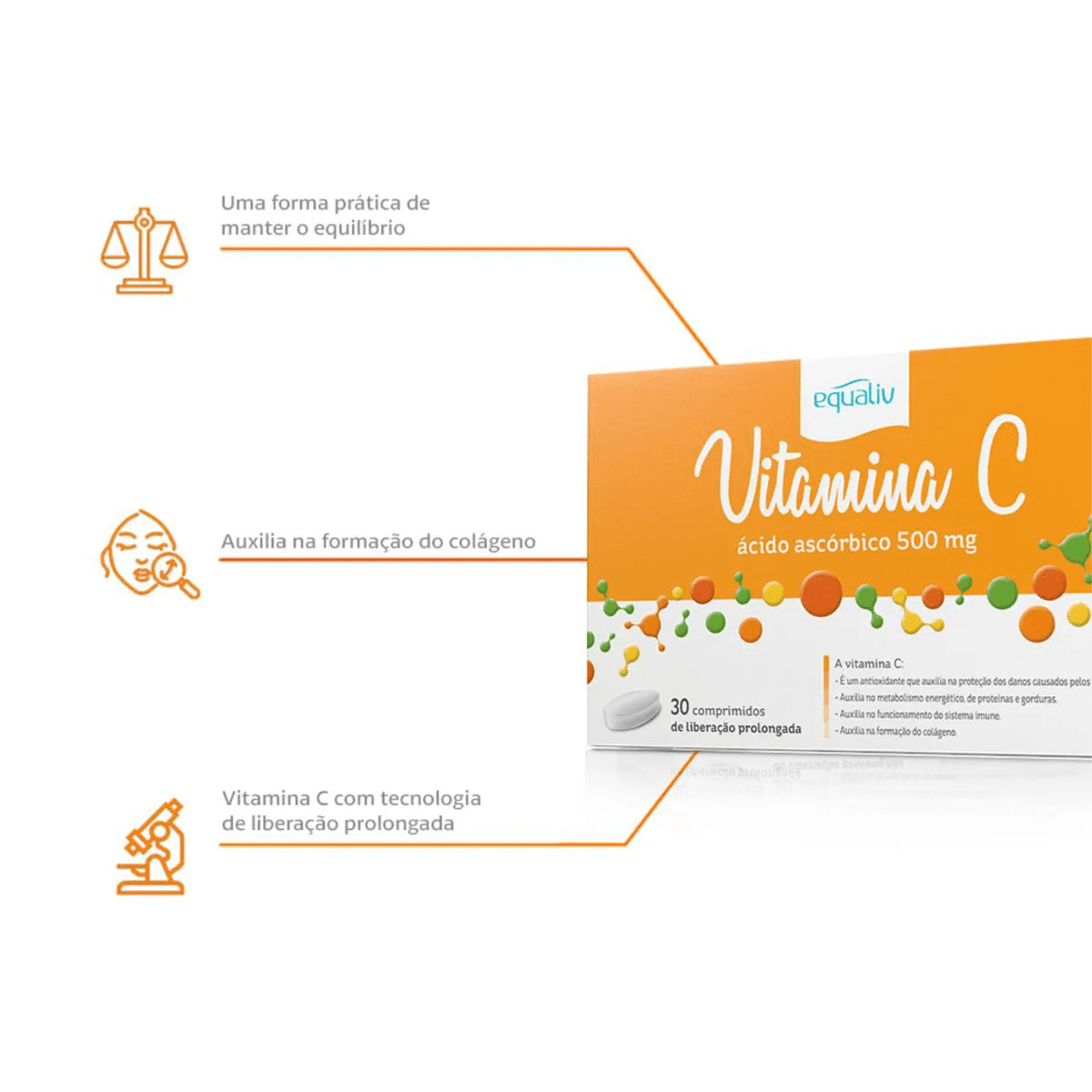 Equaliv Vitamina C 500mg 30 Comprimidos de Liberação Prolongada — imagem 3 | Drogaria Taveira