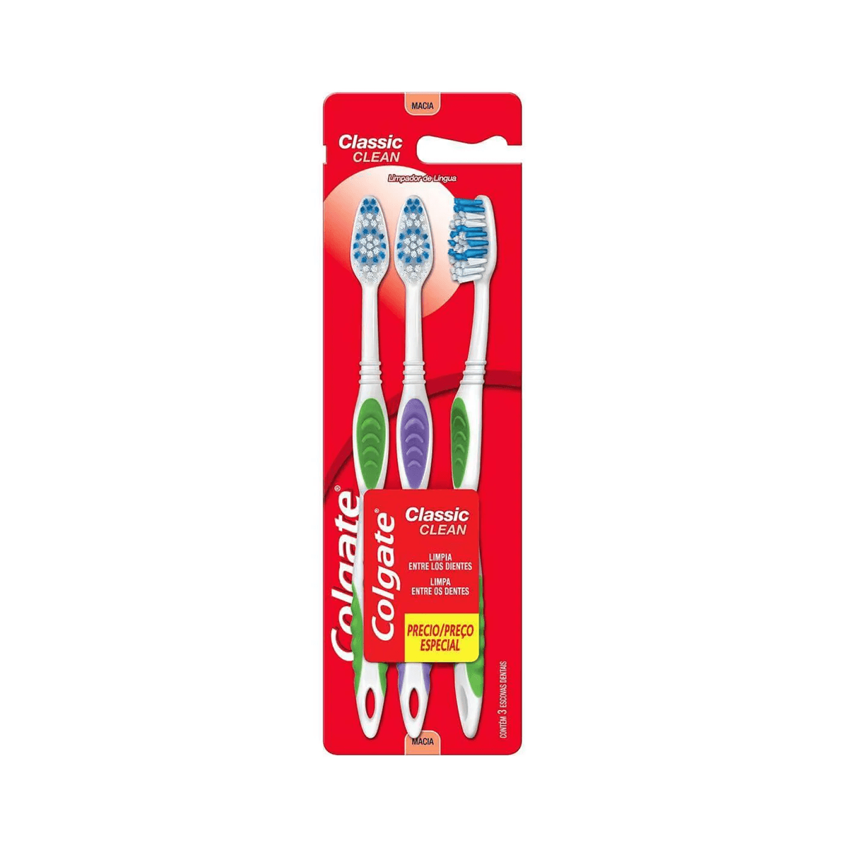 Escova Dental Colgate Classic Clean Cerdas Macia Cores Sortidas 3 Unidades — Colgate | Drogaria Taveira