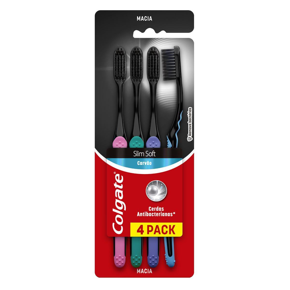 Escova Dental Colgate Slim Soft Black Infusão de Carvão Cerdas Macia 4 Unidades — Colgate | Drogaria Taveira