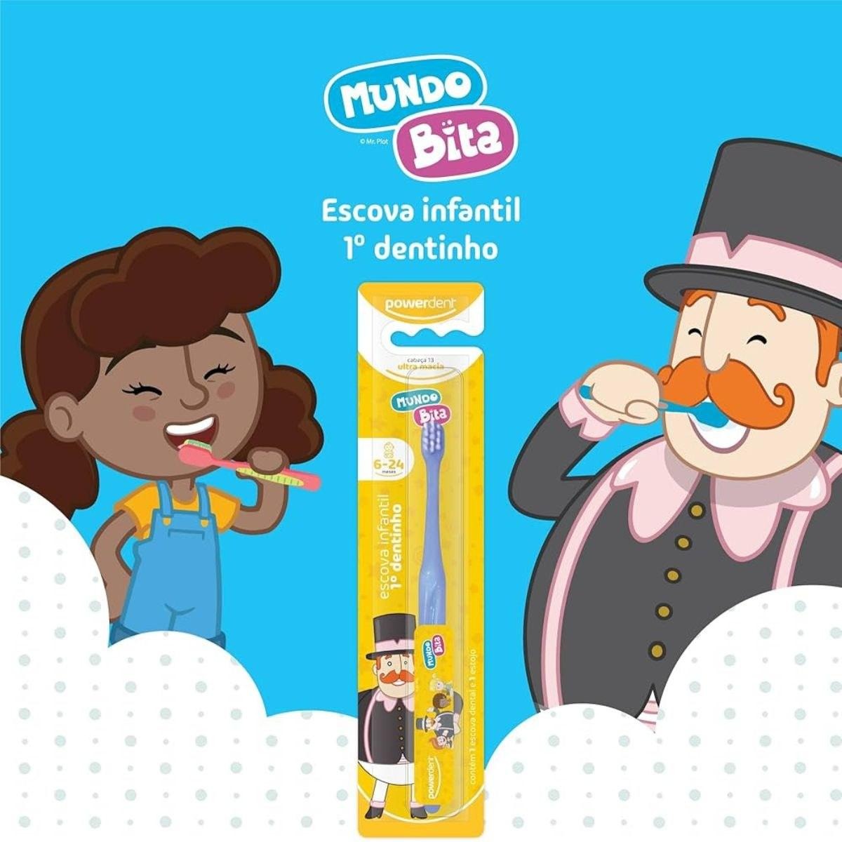 Escova Dental Infantil Powerdent Mundo Bita Primeiro Dentinho Ultra Macia 6 a 24 meses 1 Unidade — imagem 2 | Drogaria Taveira