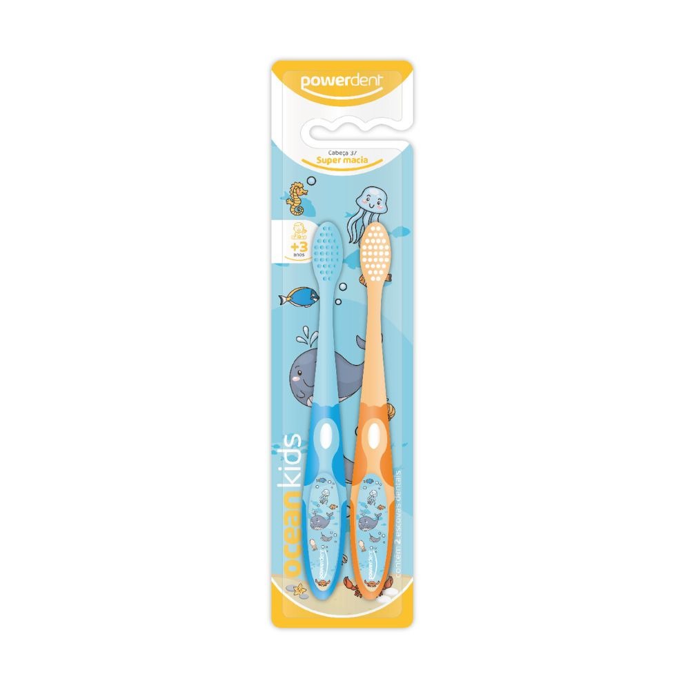 Escova Dental Infantil Powerdent Ocean Kids Cerdas Supermacias 2 Unidades — Powerdent | Drogaria Taveira