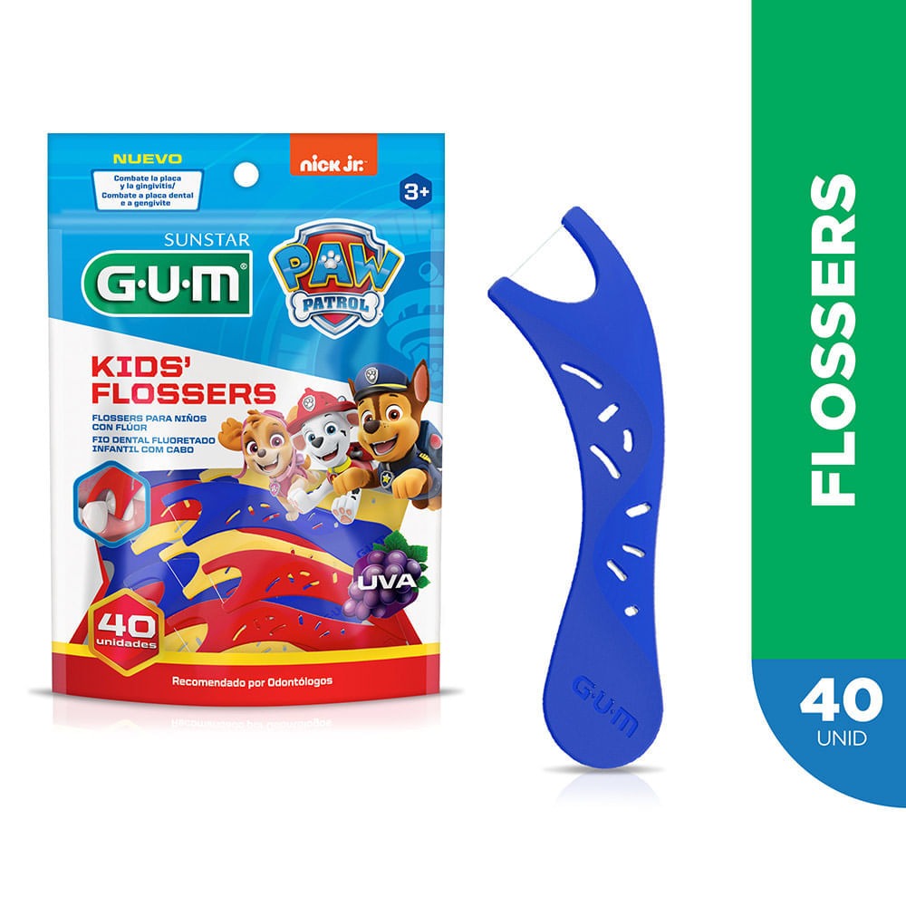 Fio Dental Infantil GUM Flosser Patrulha Canina com Flúor Sabor Uva 40 Unidades — Gum | Drogaria Taveira