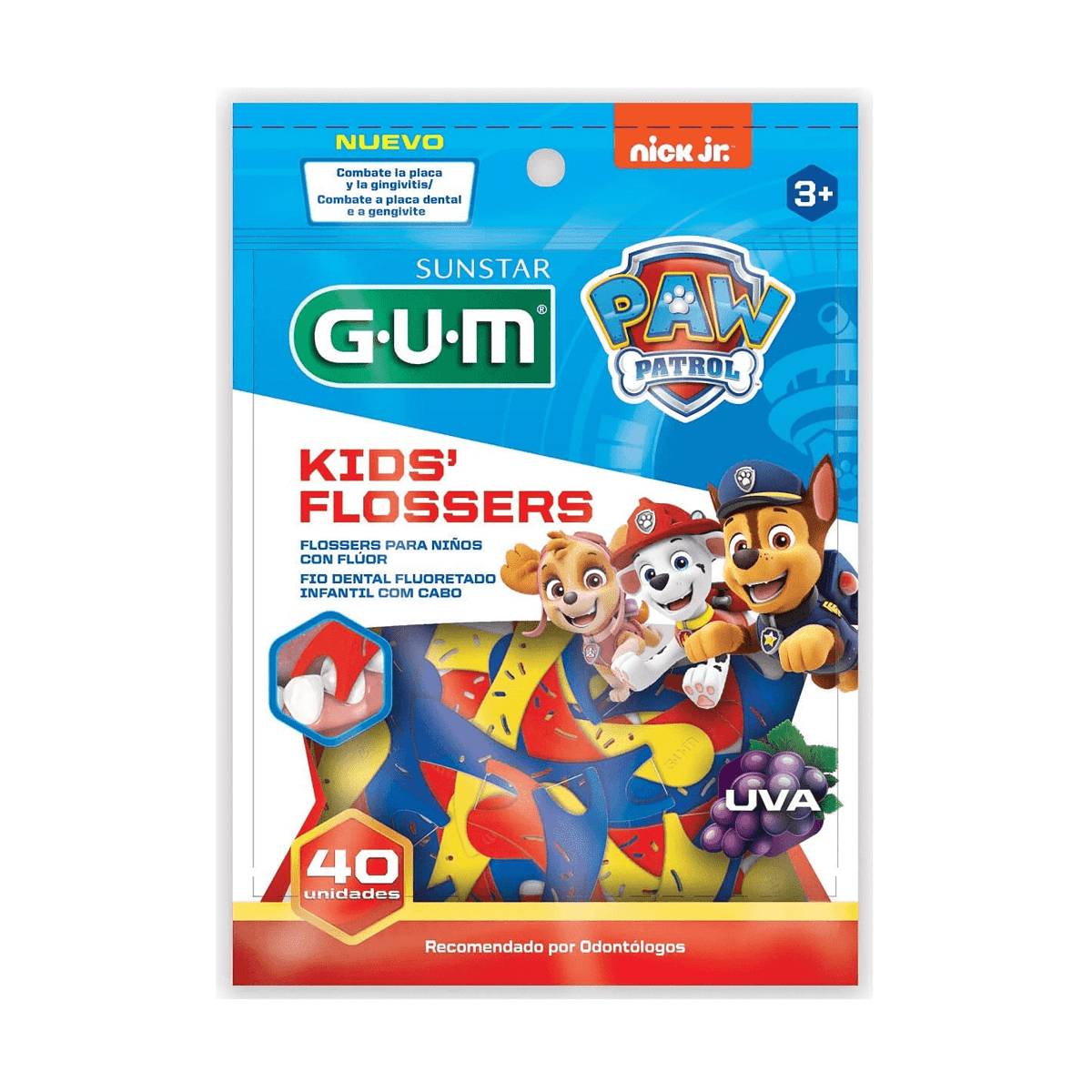Fio Dental Infantil GUM Flosser Patrulha Canina com Flúor Sabor Uva 40 Unidades — imagem 2 | Drogaria Taveira