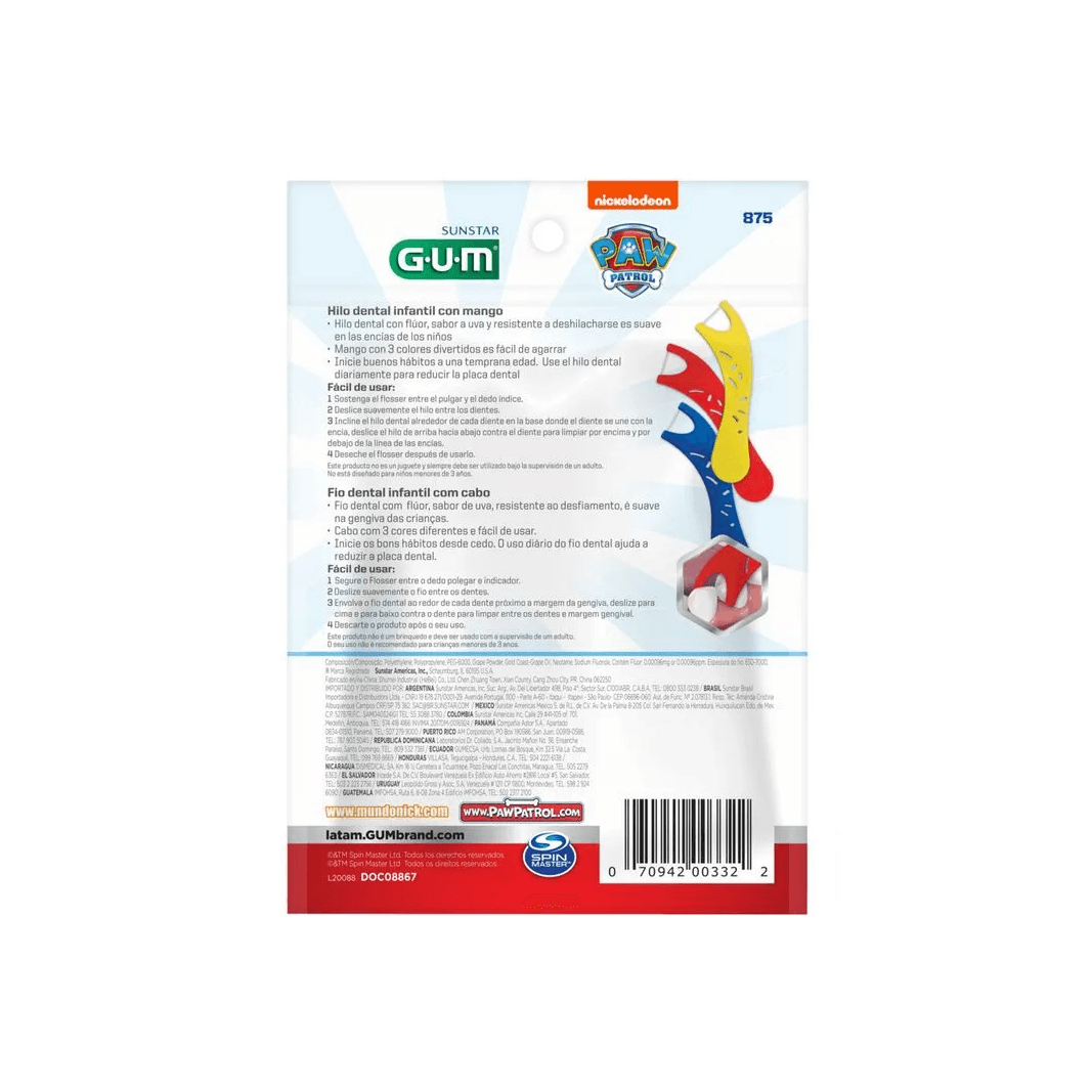 Fio Dental Infantil GUM Flosser Patrulha Canina com Flúor Sabor Uva 40 Unidades — imagem 3 | Drogaria Taveira