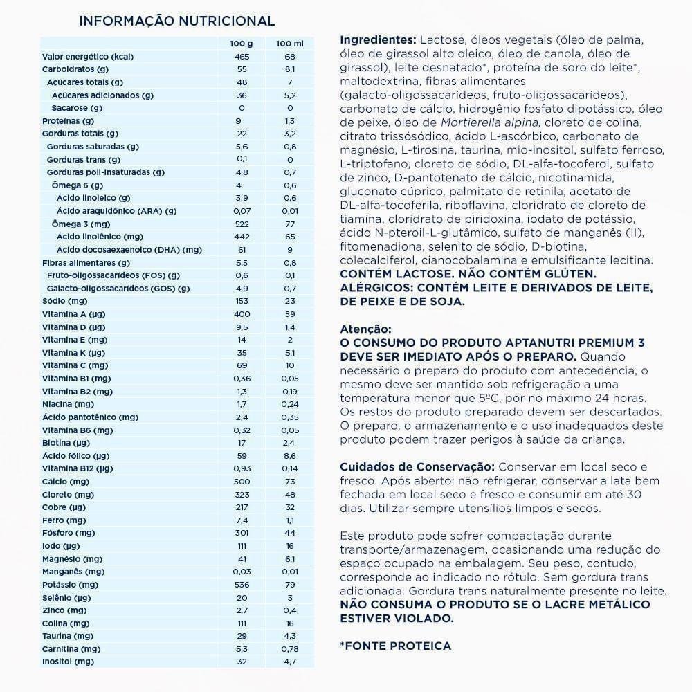 Fórmula Infantil Aptanutri Premium 3 800g — imagem 4 | Drogaria Taveira