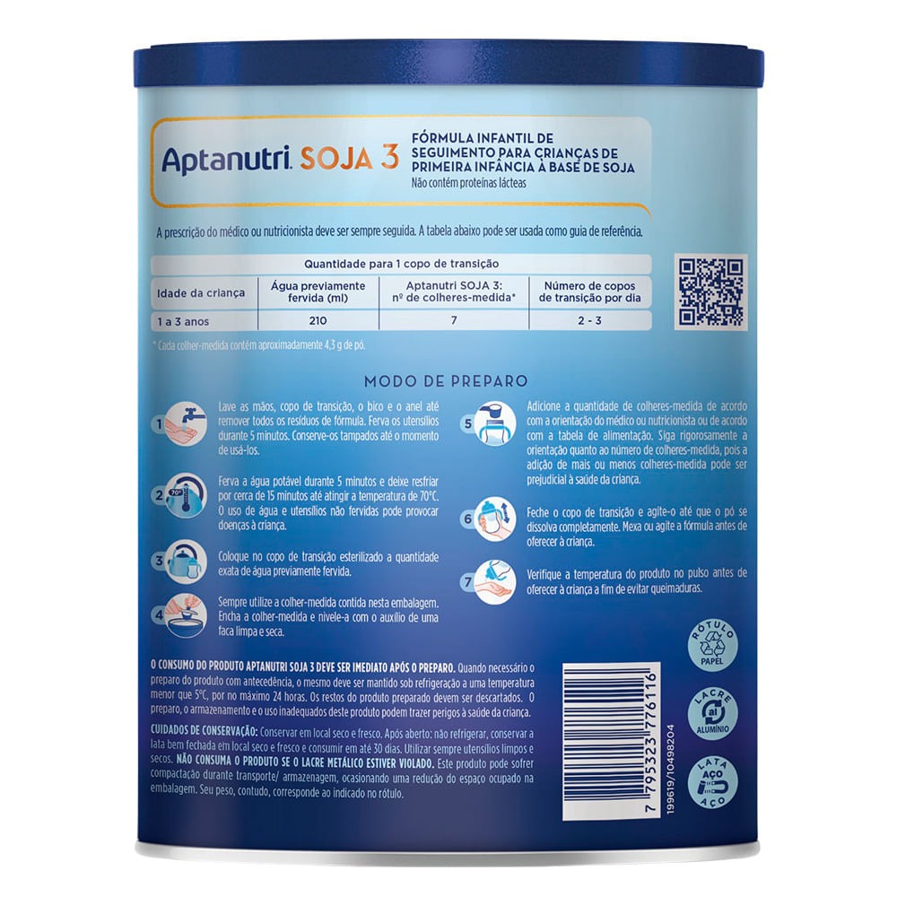 Fórmula Infantil Aptanutri Soja 3 Sem Lactose de 1 a 3 anos 800g — imagem 2 | Drogaria Taveira