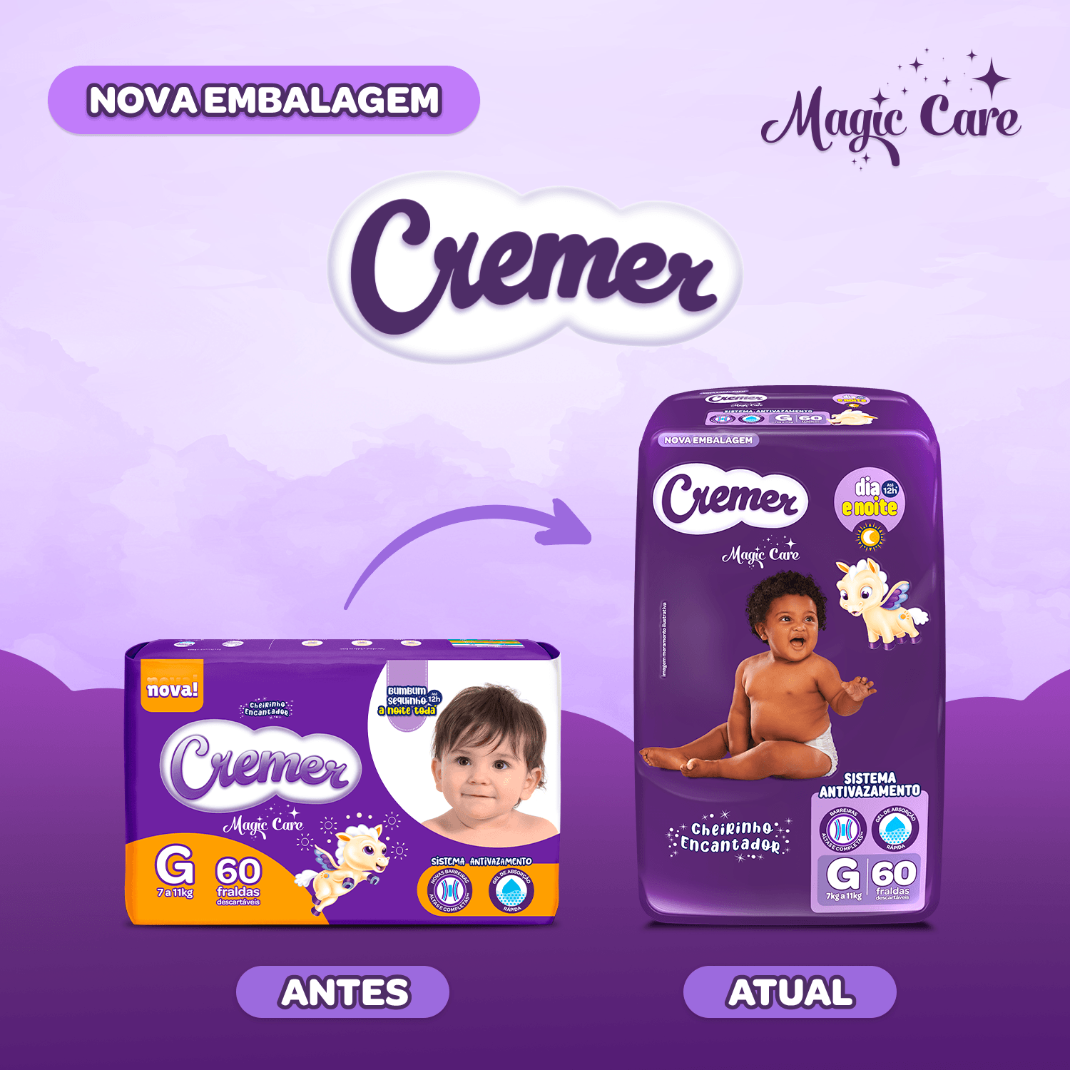 Fralda Cremer Magic Care Dia e Noite G 60 Unidades — imagem 3 | Drogaria Taveira