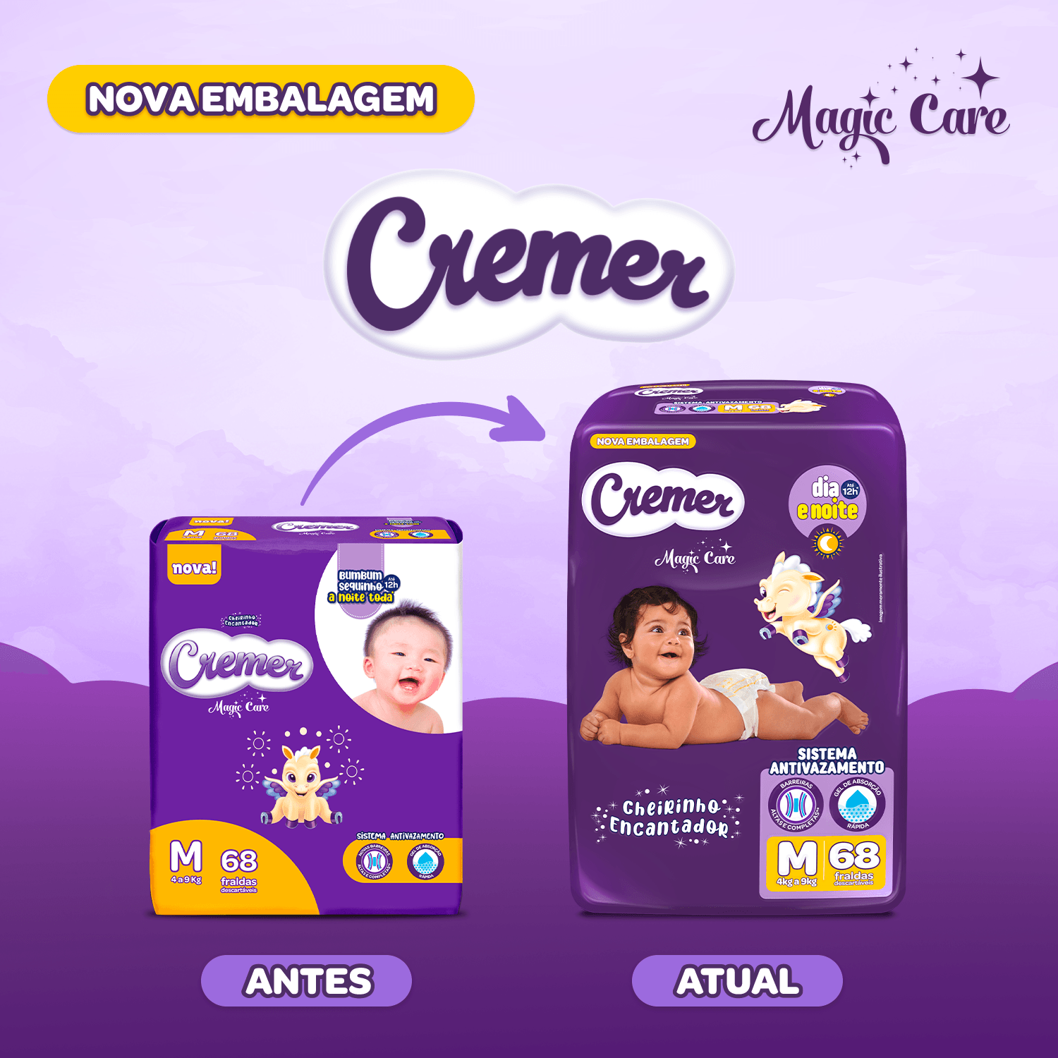 Fralda Cremer Magic Care Dia e Noite M 68 Unidades — imagem 3 | Drogaria Taveira