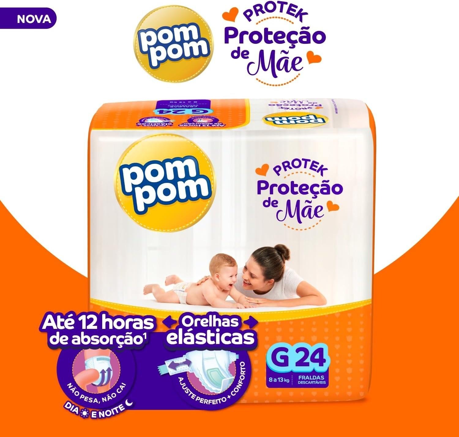 Fralda Pom Pom Protek Proteção de Mãe G 24 Unidades — imagem 3 | Drogaria Taveira