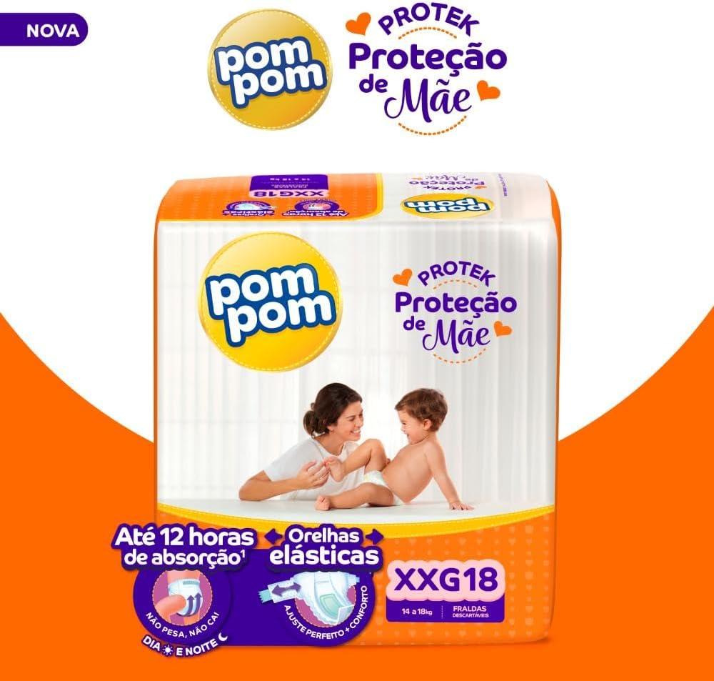 Fralda Pom Pom Protek Proteção de Mãe XXG 18 Unidades — imagem 3 | Drogaria Taveira